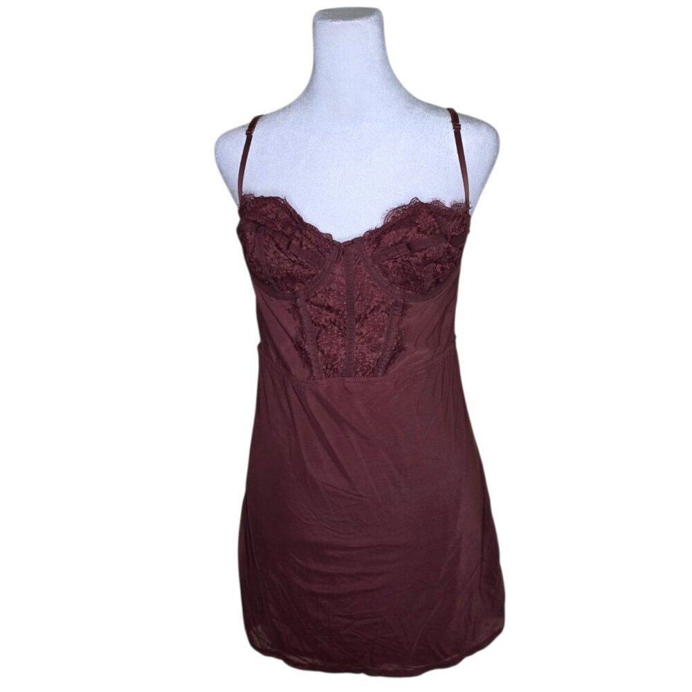Urban Outfitters Modern Love Bustier Mini Dress Strappy Womens Size L Brown